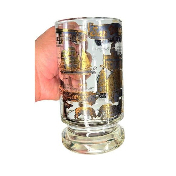 Vintage SAN DIEGO MCM Black 22 Kt Gold Souvenir Heavy Bottom Glass Beer Mug - Picture 13 of 13